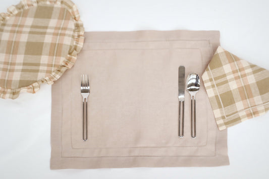 Guardanapo Xadrez em Linho com Ponto de Rolinho